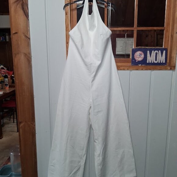 Zara White Halter Neck Wide Leg Jumpsuit NWT Sz XL - Picture 1 of 8